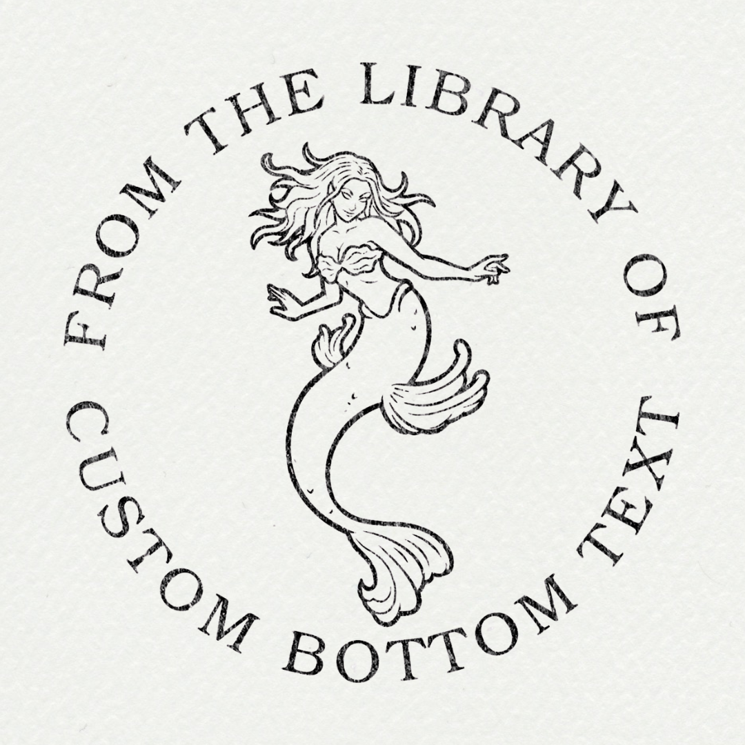 Tampon ex-libris personnalisé avec épée et motifs botaniques