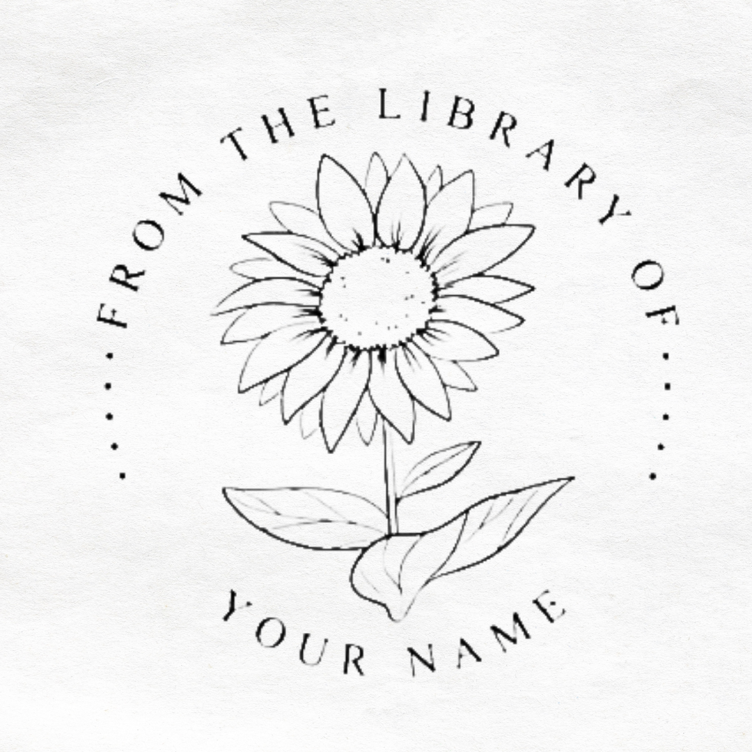 Tampon ex-libris personnalisé avec épée et motifs botaniques