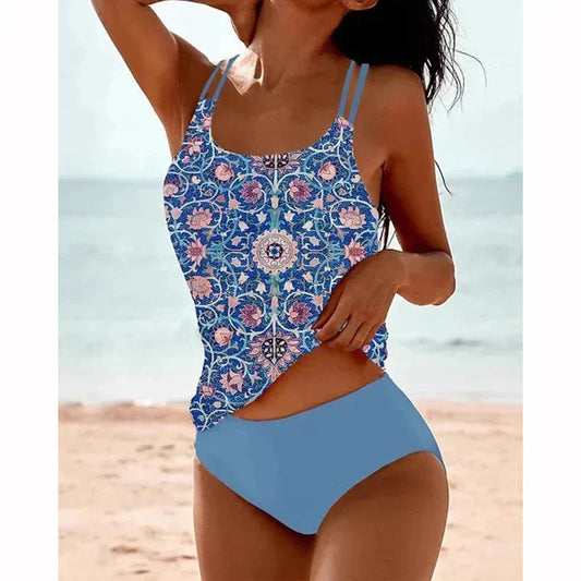 Tankini sans manches à motifs | Maillot de bain deux pièces