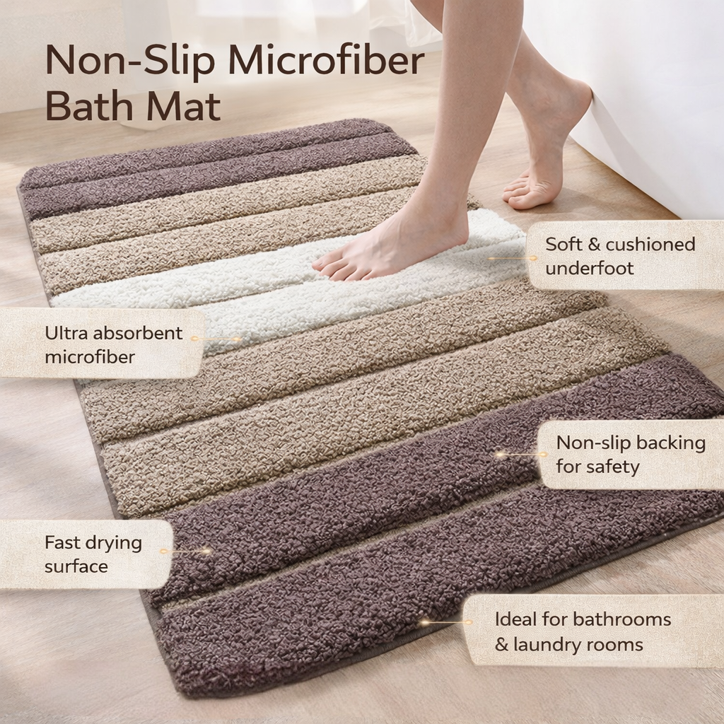 Tapis de bain antidérapant et absorbant en microfibre