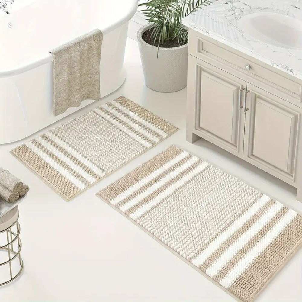 Tapis de bain rayé à motif de petites pierres