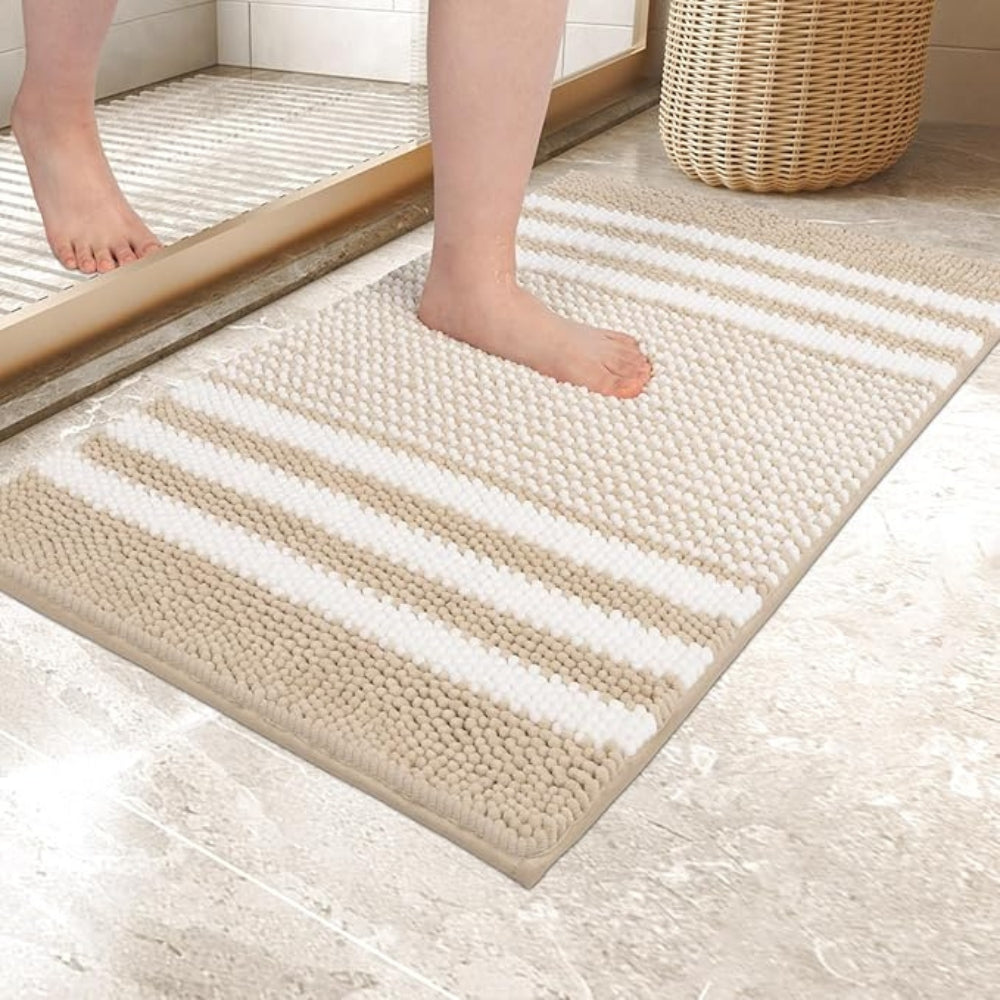 Tapis de bain rayé à motif de petites pierres
