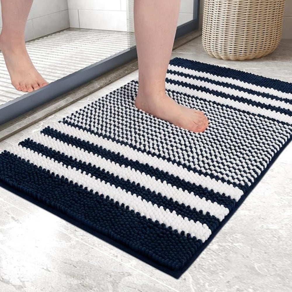 Tapis de bain rayé à motif de petites pierres
