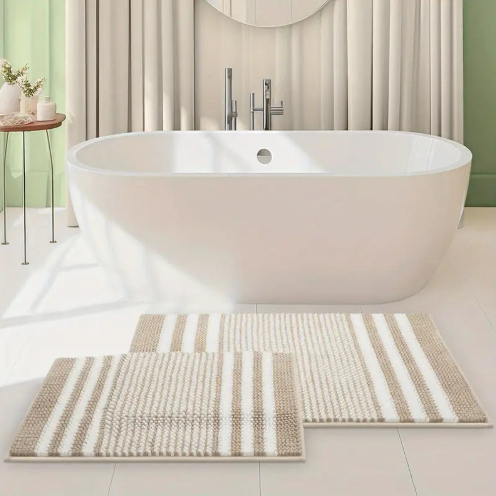 Tapis de bain rayé à motif de petites pierres