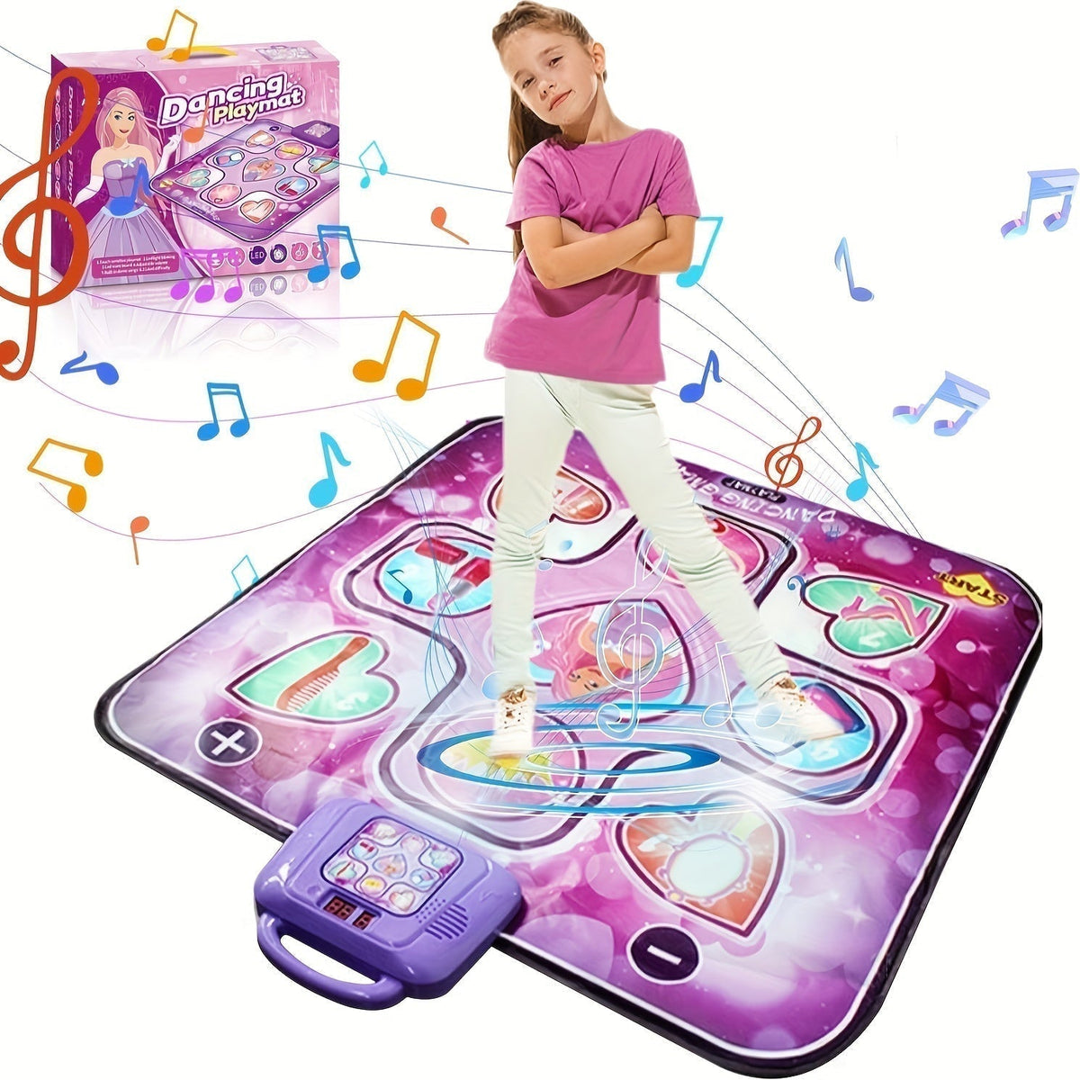 Tapis de danse interactif pour enfants rose avec fonction de score – Tapis musical pour jeu rythme pour filles