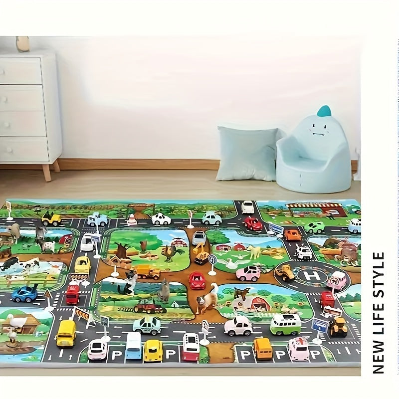 Tapis de jeu interactif ferme et circulation routière avec jouets à découvrir