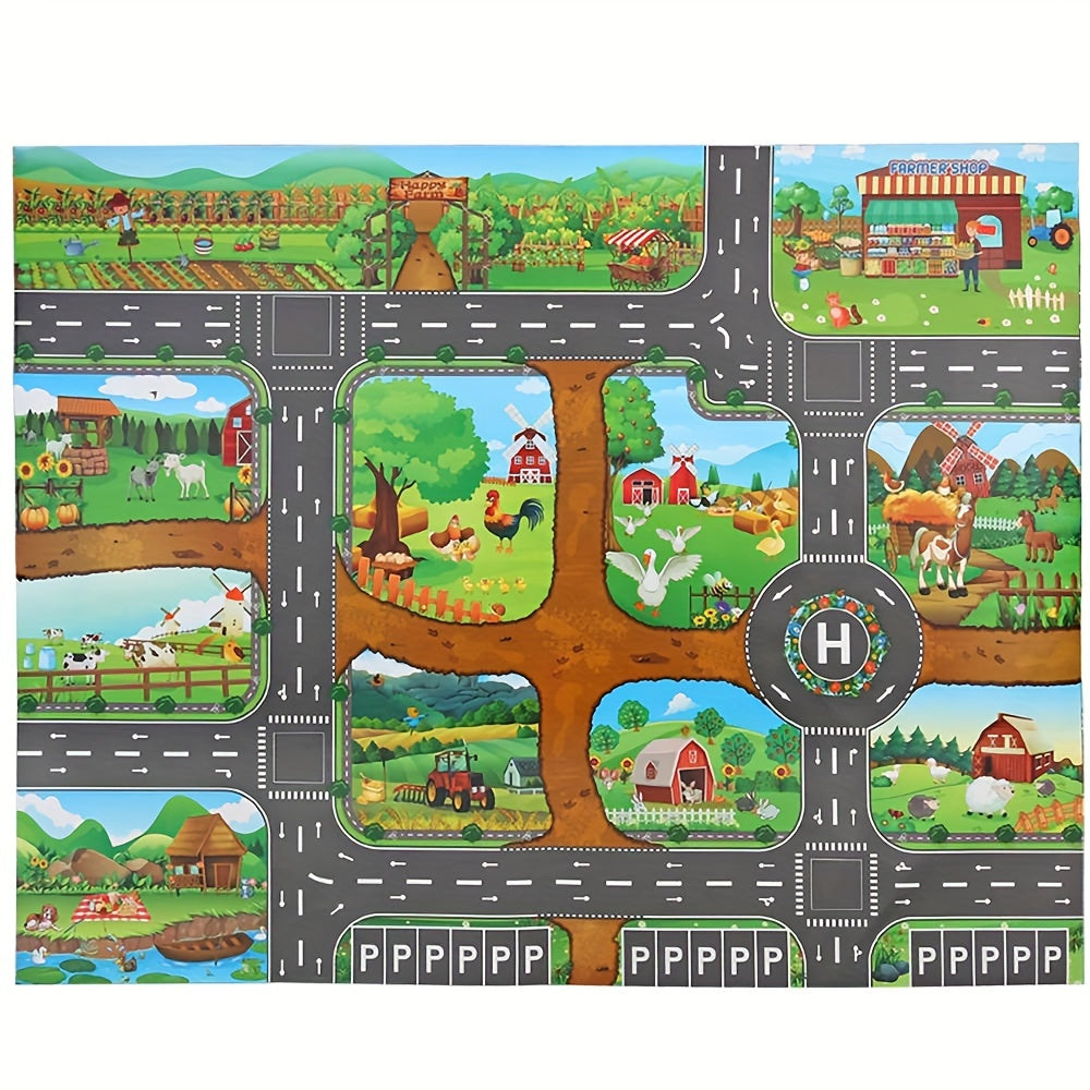Tapis de jeu interactif ferme et circulation routière avec jouets à découvrir