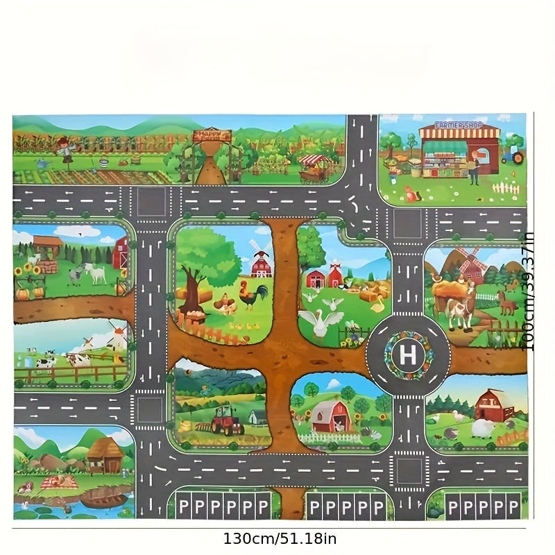 Tapis de jeu interactif ferme et circulation routière avec jouets à découvrir
