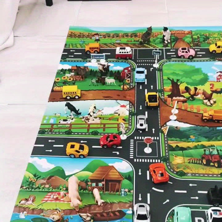 Tapis de jeu interactif ferme et circulation routière avec jouets à découvrir