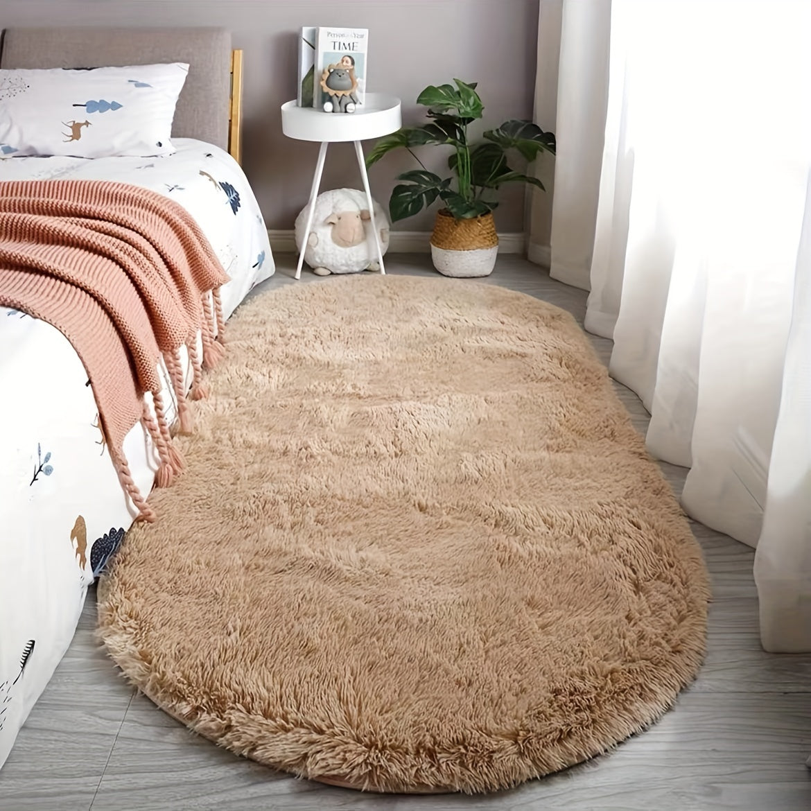 Tapis ovale en peluche pour chambre et salon