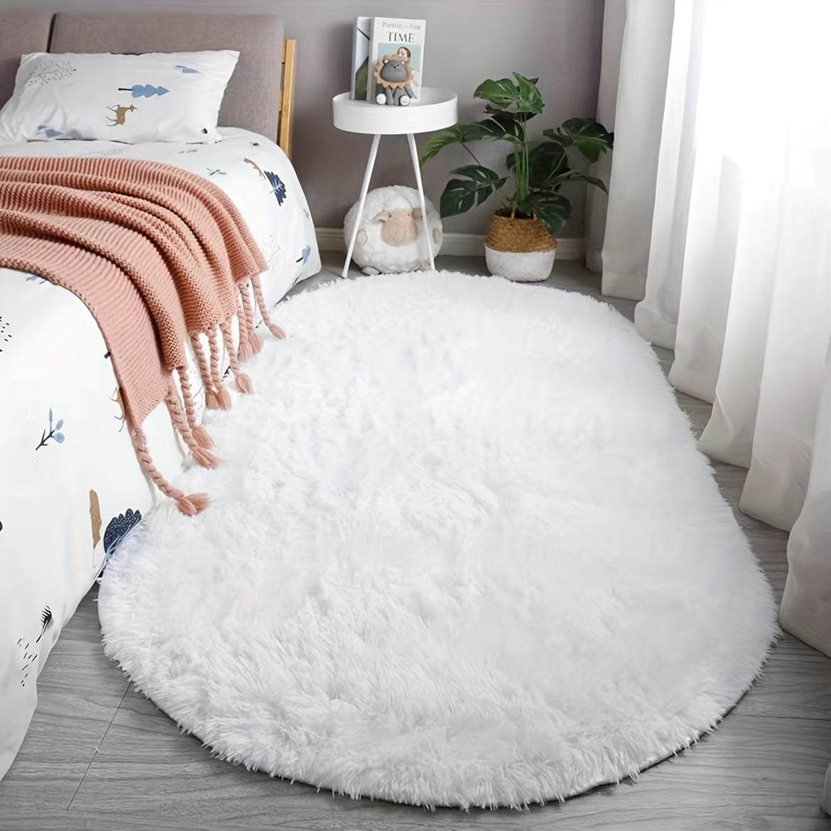Tapis ovale en peluche pour chambre et salon