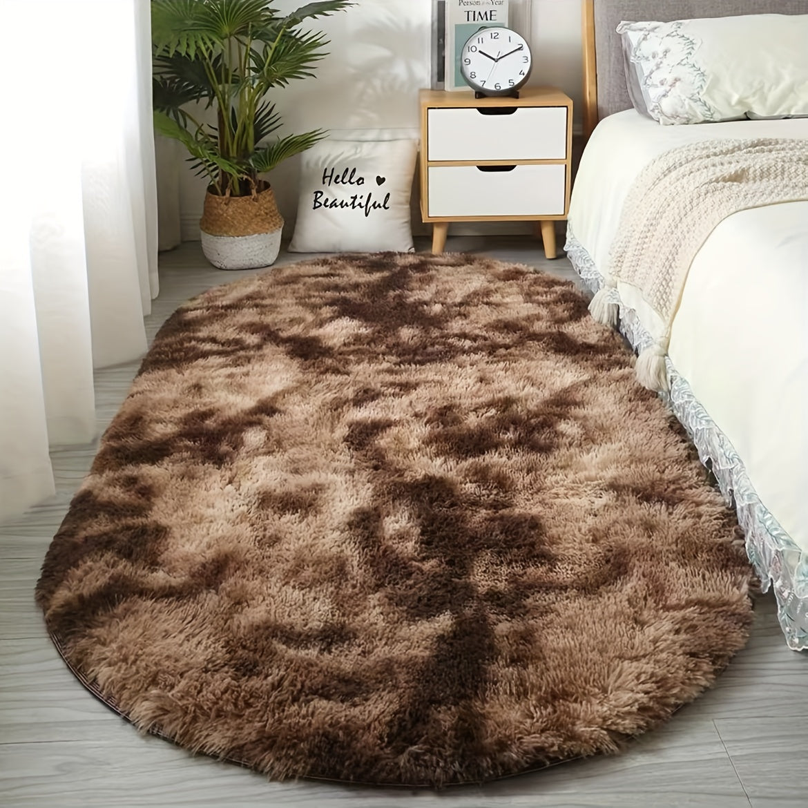 Tapis ovale en peluche pour chambre et salon