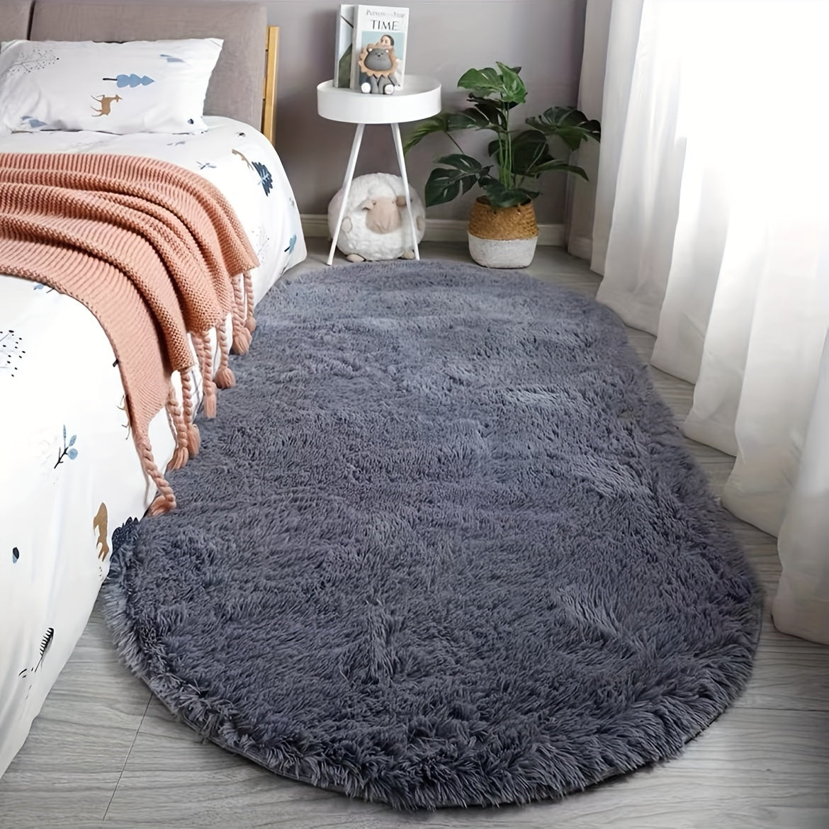 Tapis ovale en peluche pour chambre et salon