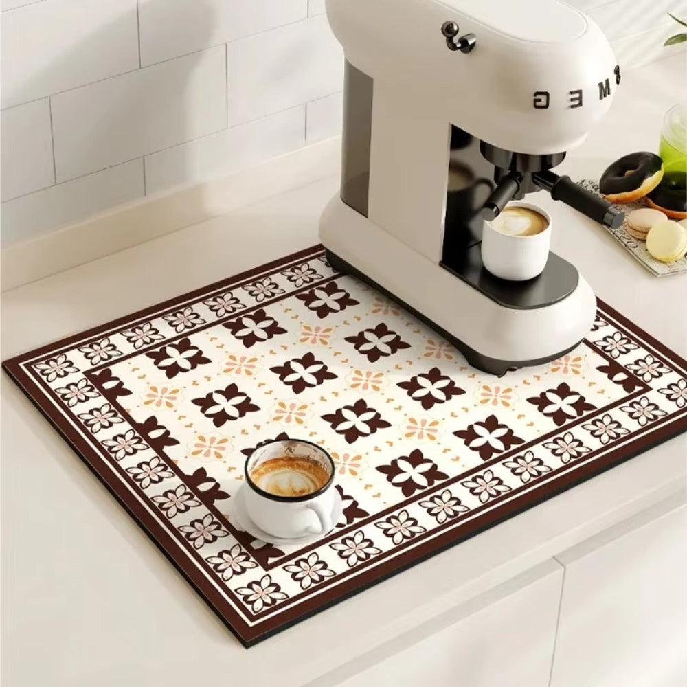 Tapis pour cafetière avec motif carrelage rétro – protection absorbante pour plan de travail