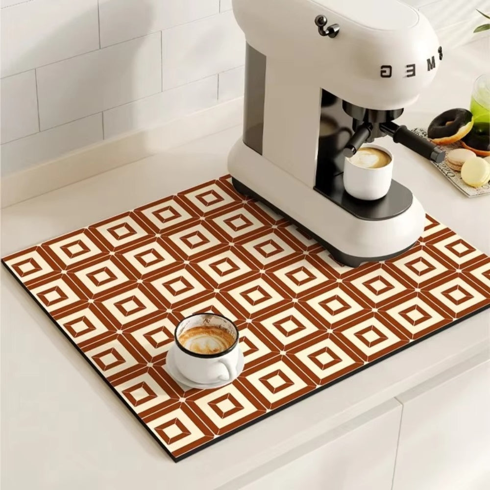 Tapis pour cafetière avec motif carrelage rétro – protection absorbante pour plan de travail