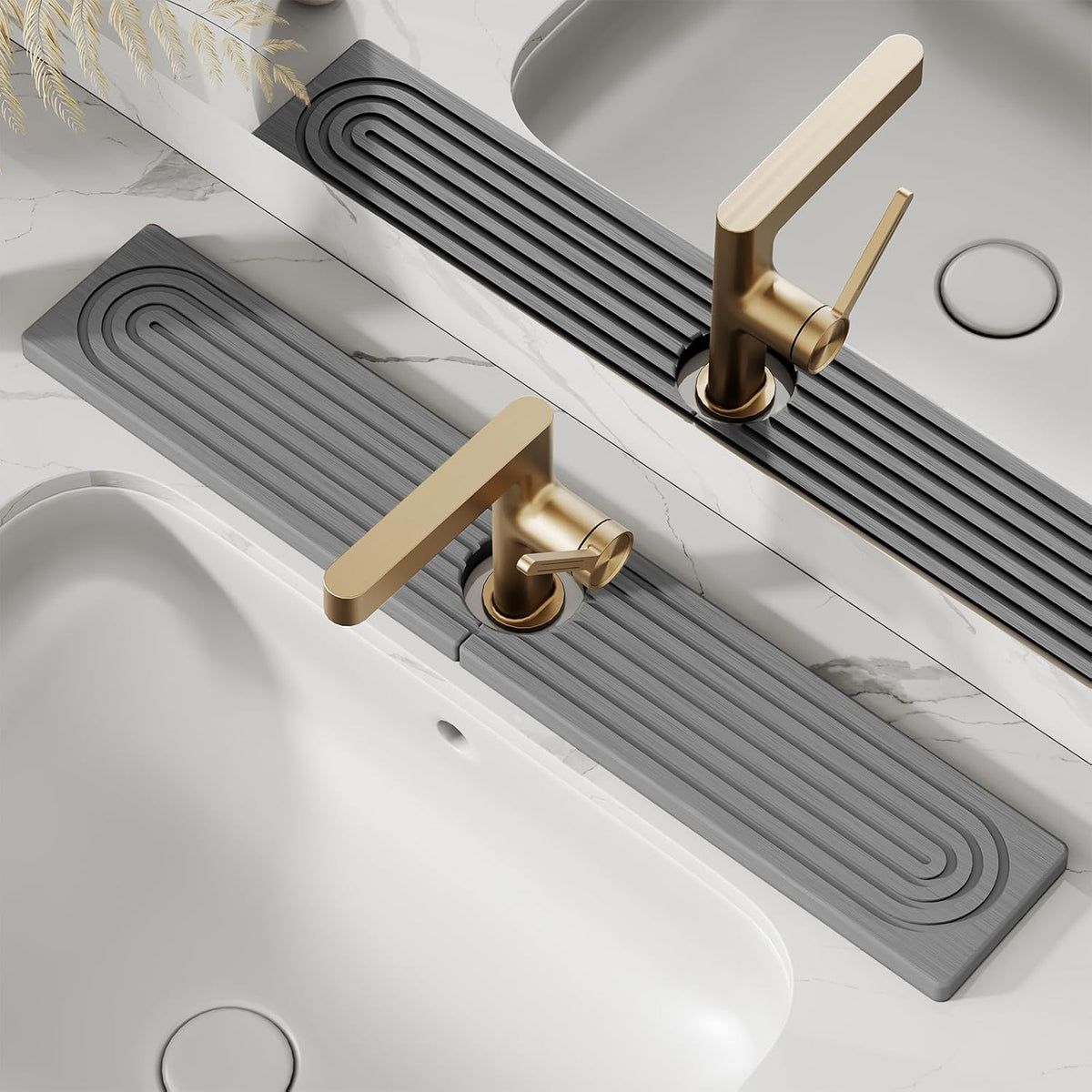 Tapis protecteur d'évier anti-éclaboussures – plateau de drainage pour robinet en silicone avec rainures d'évacuation pour cuisine ou salle de bain