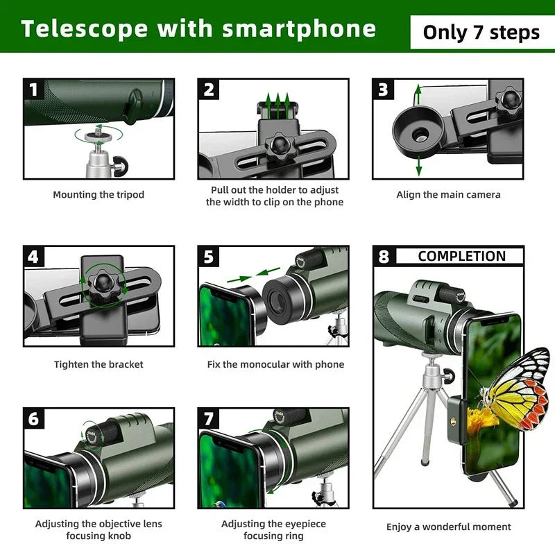 Télescope monoculaire à zoom HD 80x100: Télescope portatif puissant pour la chasse, le camping et l'exploration en plein air lors de vos déplacements