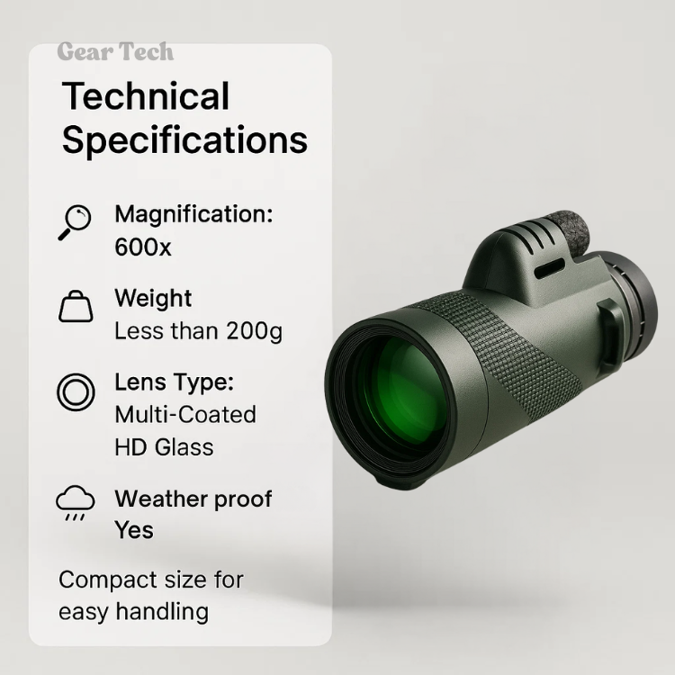 Télescope monoculaire ultra-zoom 600x compact avec lentille HD, léger et idéal pour la randonnée, l'observation des oiseaux et les événements sportifs