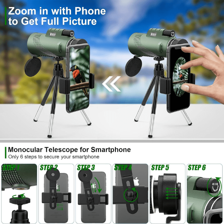 Télescope monoculaire ultra-zoom 600x compact avec lentille HD, léger et idéal pour la randonnée, l'observation des oiseaux et les événements sportifs
