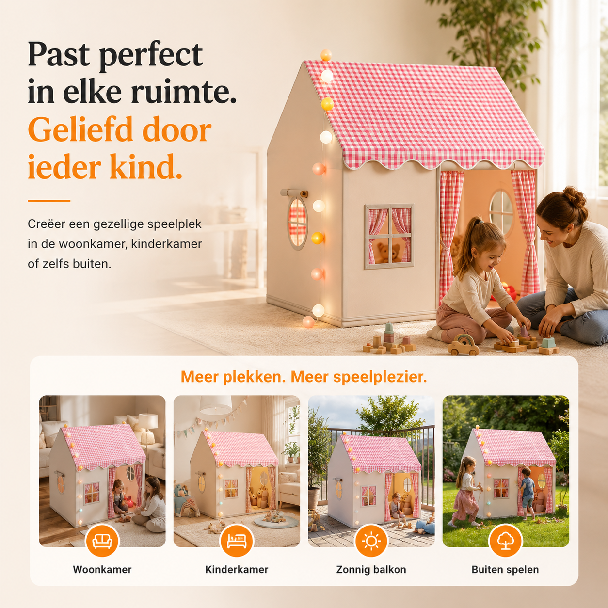 Tente de jeu château avec guirlande lumineuse, 128 cm de haut, disponible en 3 couleurs