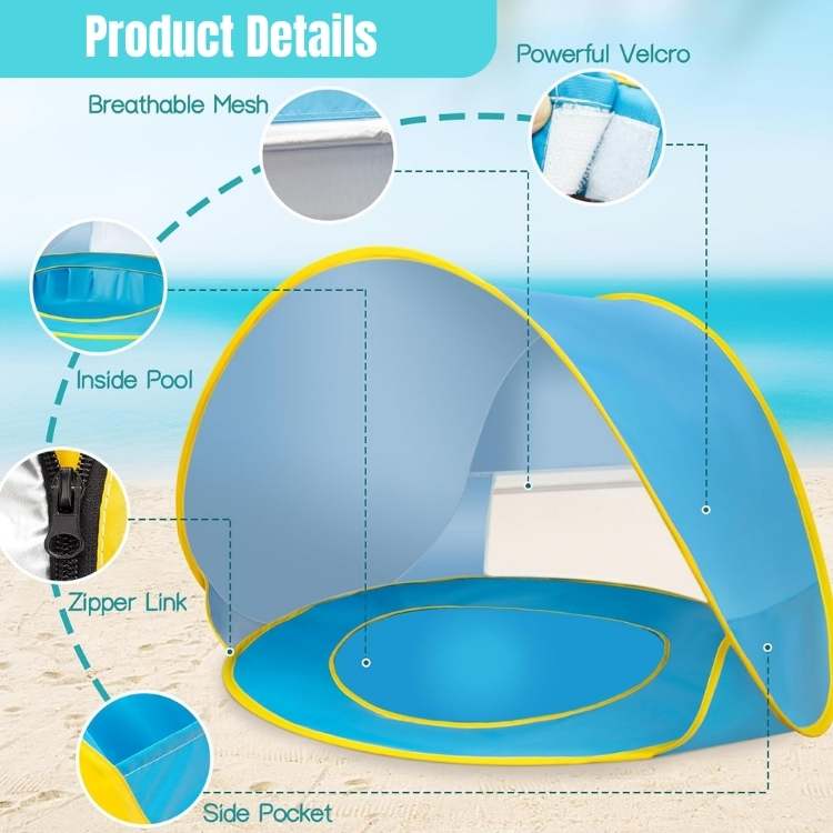 Tente de plage pop-up pour bébé avec pataugeoire intégrée