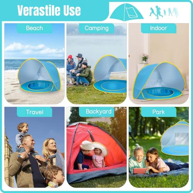 Tente de plage pop-up pour bébé avec pataugeoire intégrée