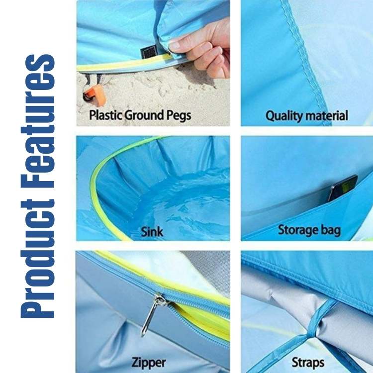Tente de plage pop-up pour bébé avec pataugeoire intégrée