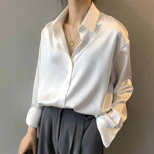 Tessa - Versatile Silk Top Luxurious Satin, Long Sleeves