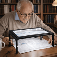 TEXTDESK – Lupa de mesa plegable 3x con iluminación LED para lectura sin manos