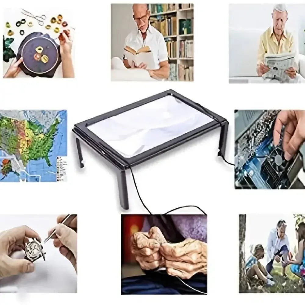 TEXTDESK – Foldable 3x Table Magnifier with LED Lighting for Hands-Free Reading