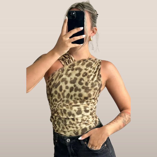 Top asymétrique à motif animal