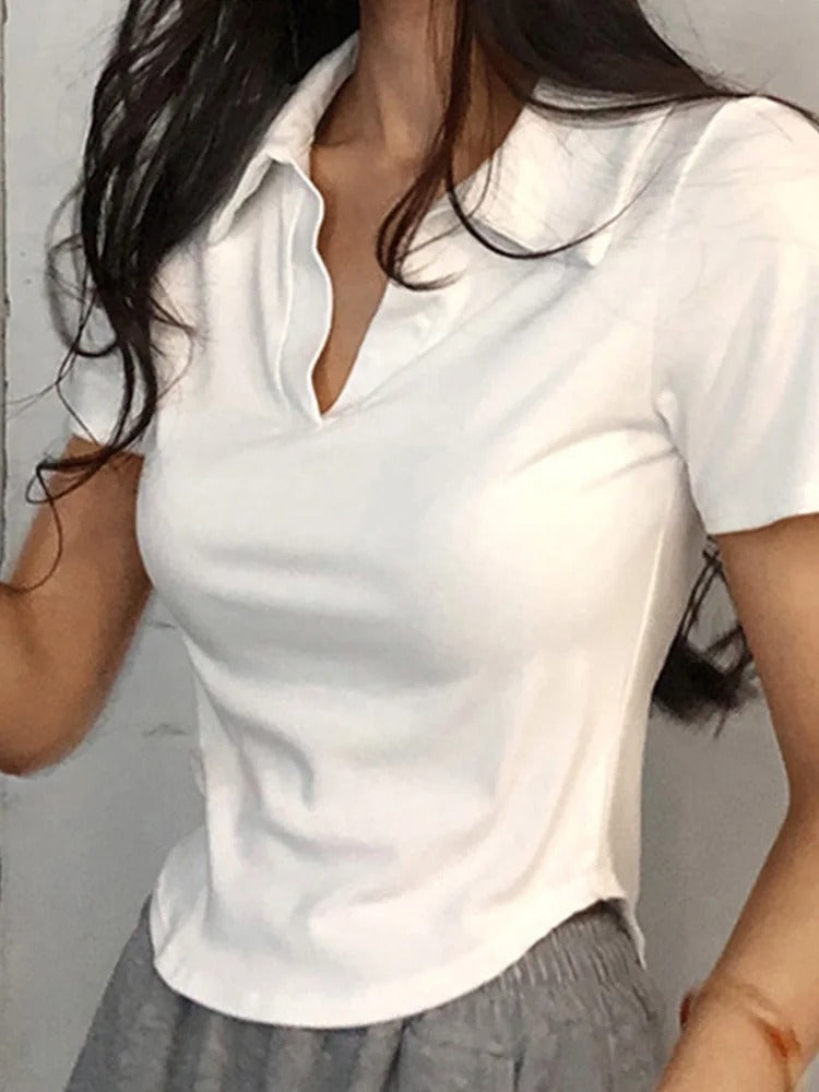 Top femme manches courtes col V