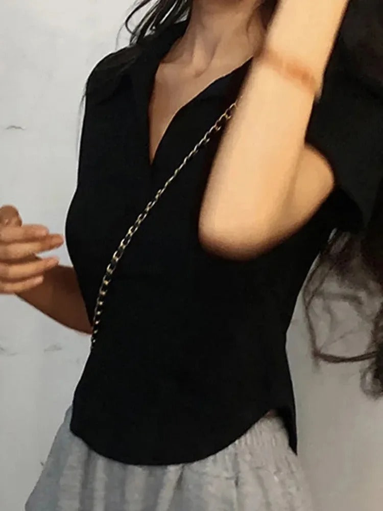 Top femme manches courtes col V