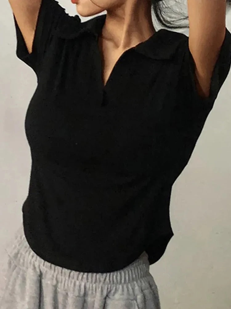 Top femme manches courtes col V