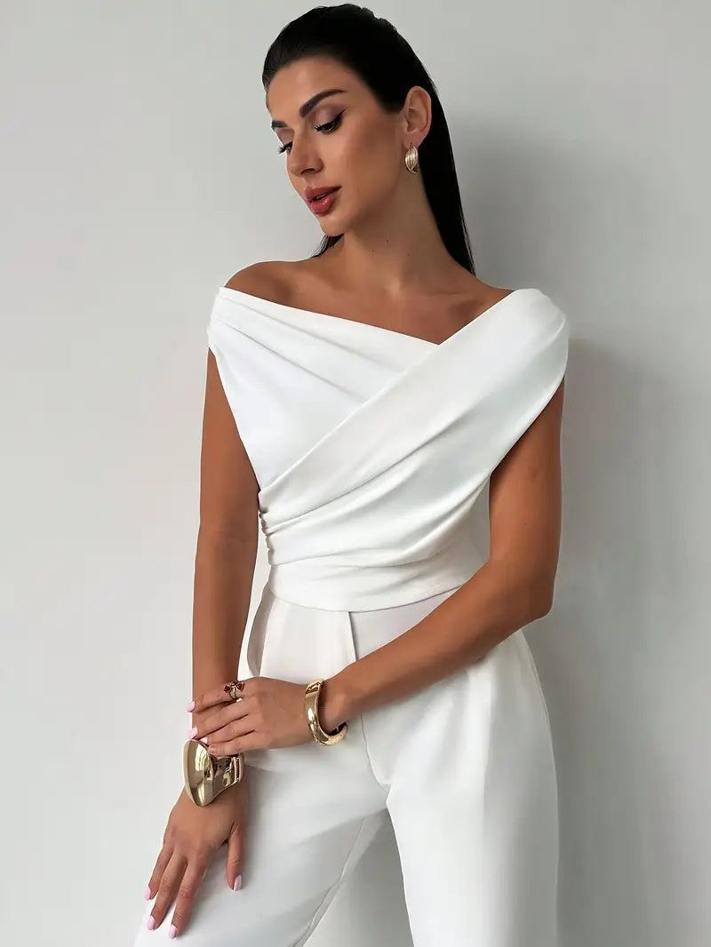 Top froncé et croisé pour femme – encolure ronde et coupe élégante