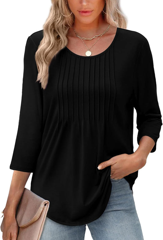 Top structuré pour femme à manches 3/4 - Blouse confortable pour le bureau et les loisirs