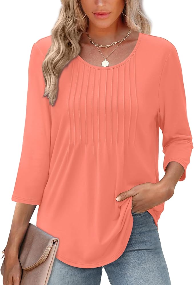 Top structuré pour femme à manches 3/4 - Blouse confortable pour le bureau et les loisirs