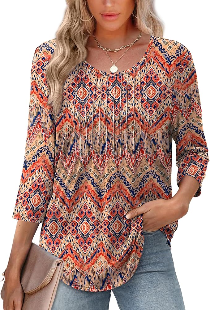 Top structuré pour femme à manches 3/4 - Blouse confortable pour le bureau et les loisirs