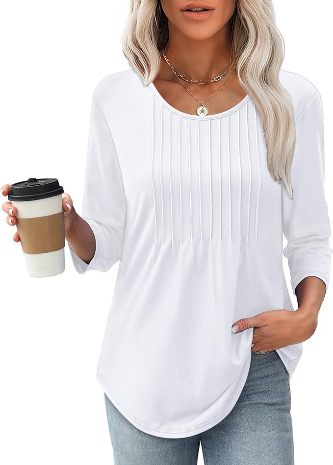 Top structuré pour femme à manches 3/4 - Blouse confortable pour le bureau et les loisirs