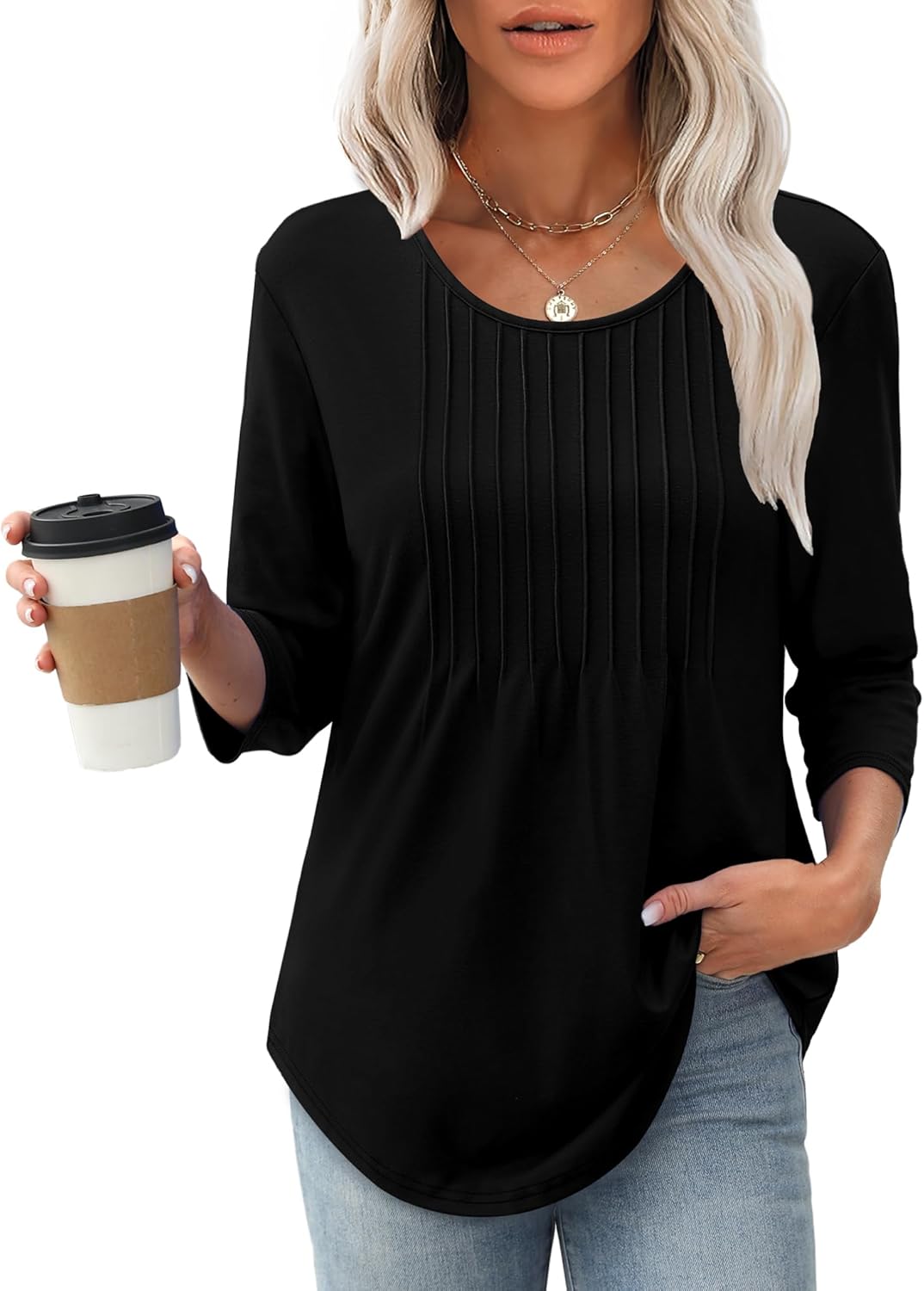Top structuré pour femme à manches 3/4 - Blouse confortable pour le bureau et les loisirs