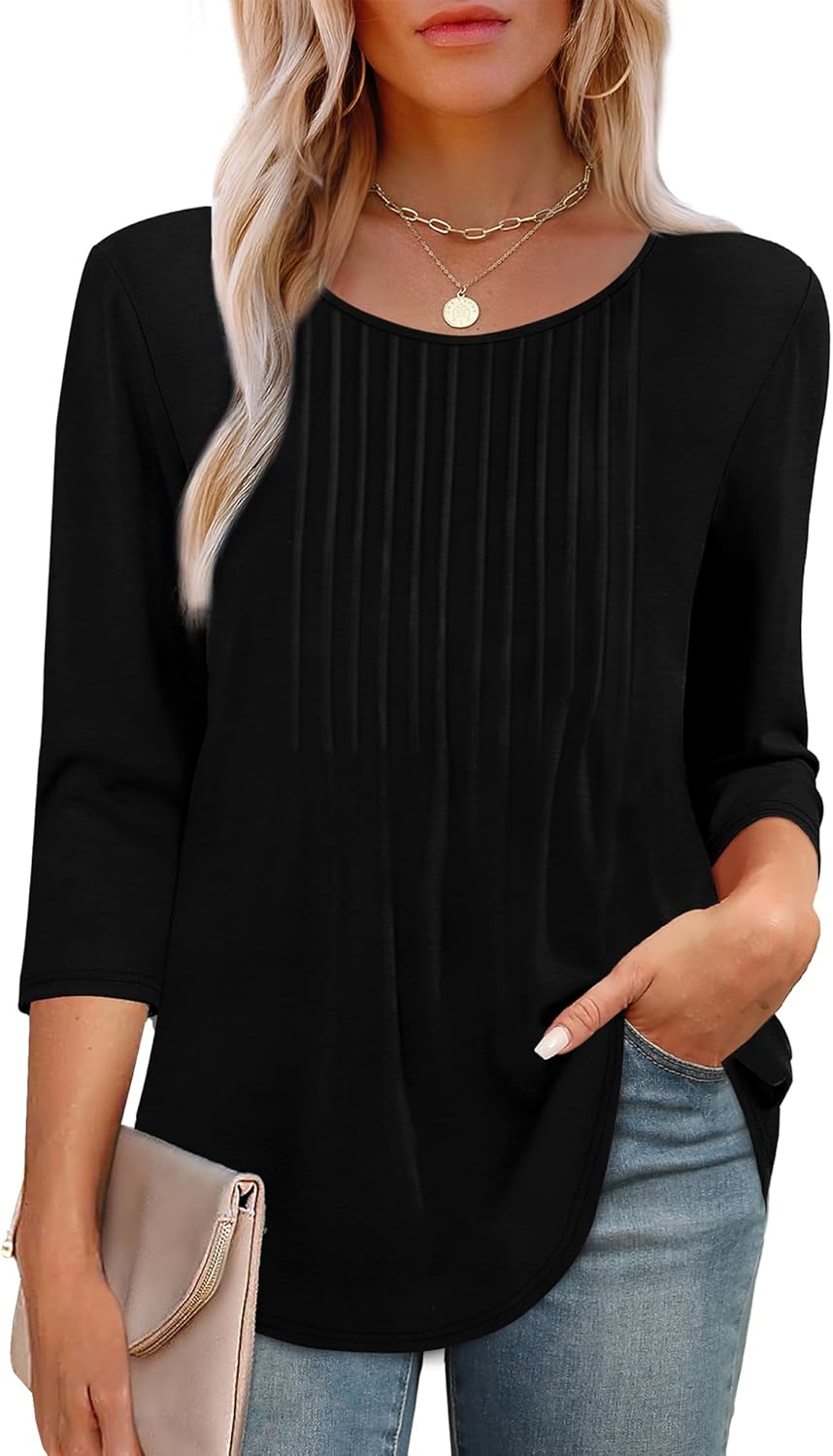 Top structuré pour femme à manches 3/4 - Blouse confortable pour le bureau et les loisirs