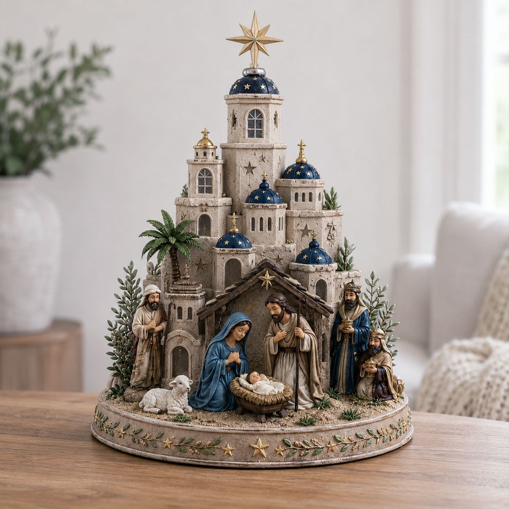 Tour de l'église de la Nativité à Bethléem avec éclairage