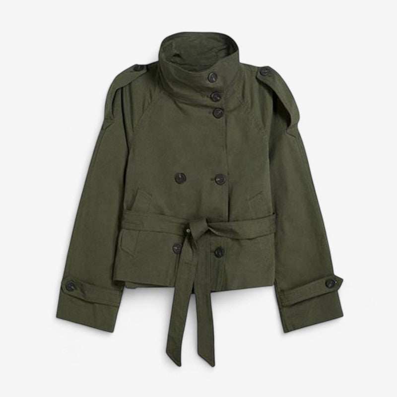 Trench-coat court croisé à col montant pour femme