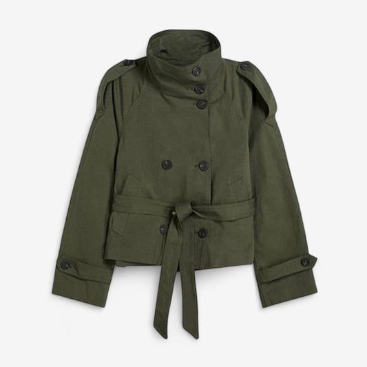 Trench-coat court croisé à col montant pour femme