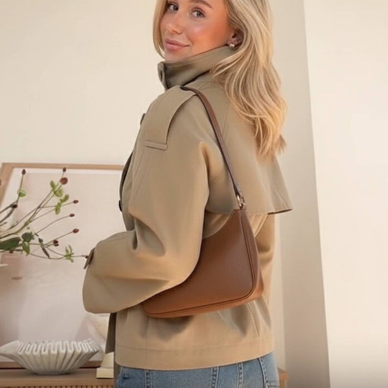 Trench-coat court croisé à col montant pour femme