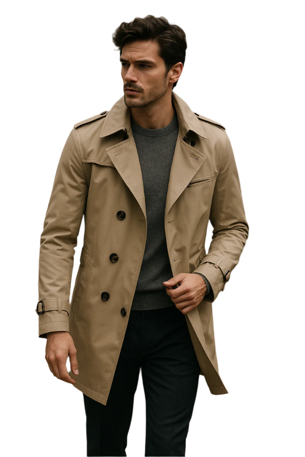 Trench-coat croisé coupe structurée pour homme