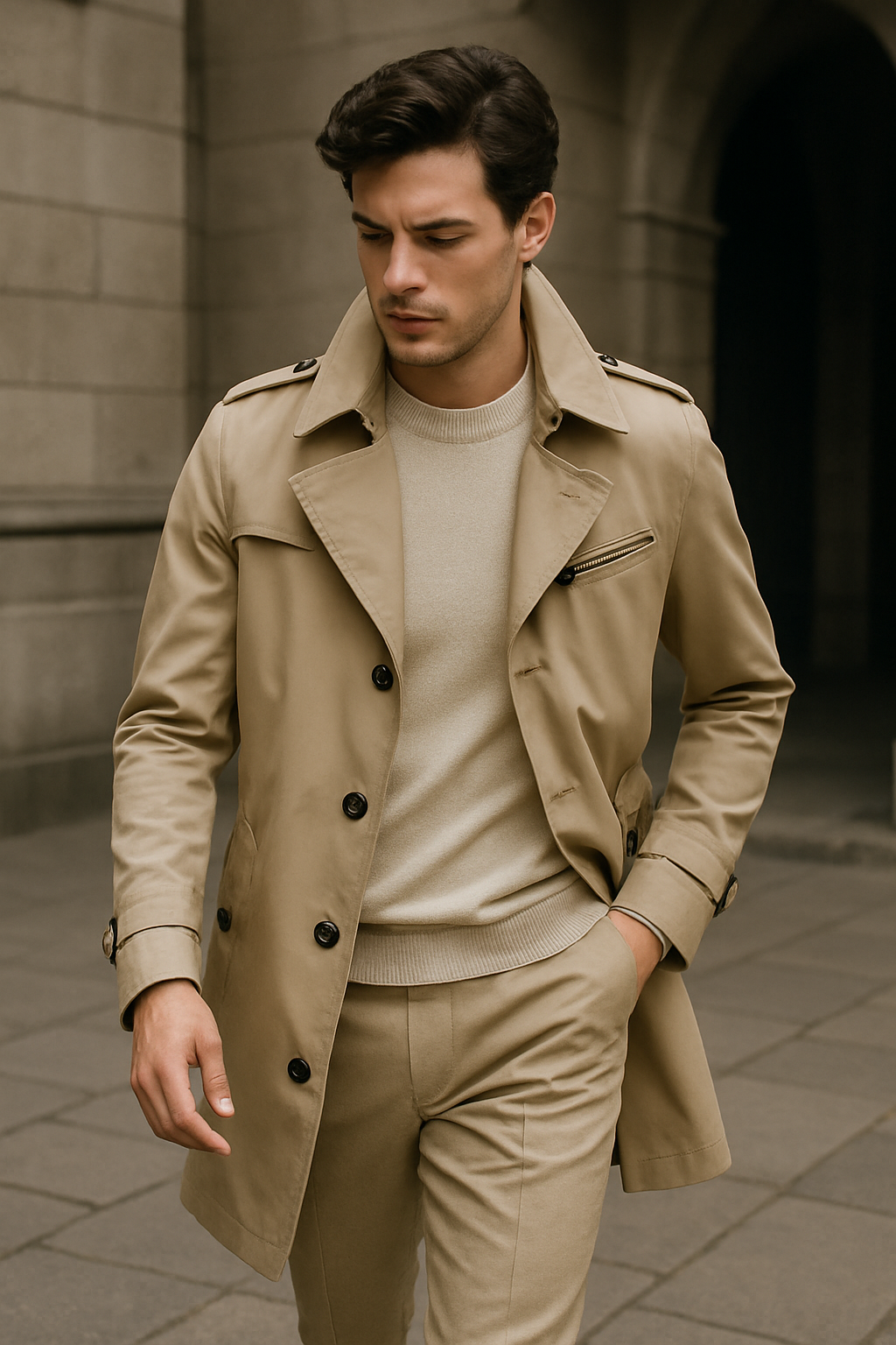 Trench-coat croisé coupe structurée pour homme