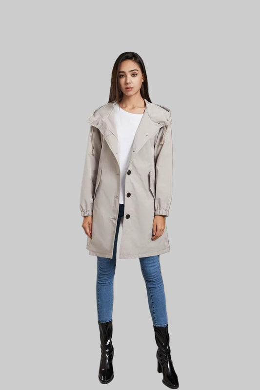 Trench-coat imperméable à capuche pour femme
