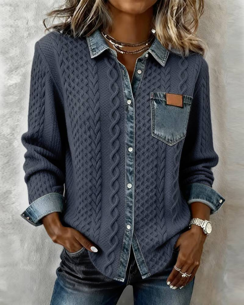 Tricot: tricot boutonné à col et empiècements pour femme