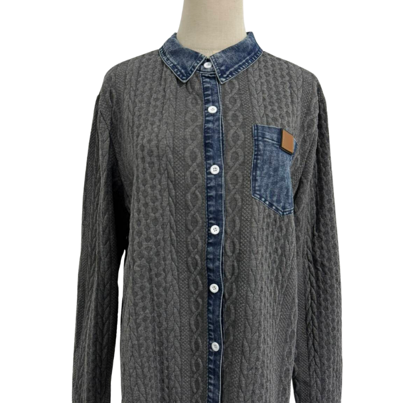 Tricot: tricot boutonné à col et empiècements pour femme